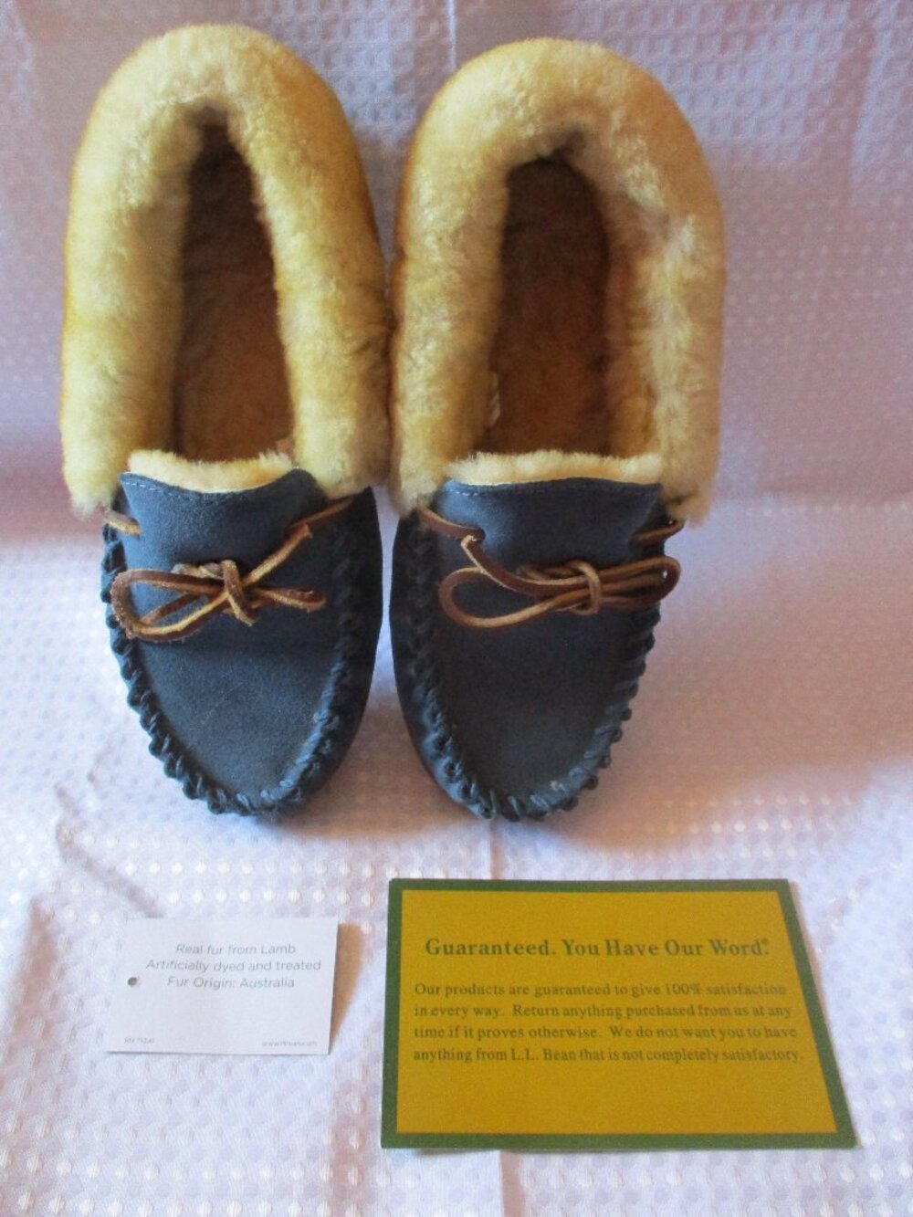 NIB L.L. Bean Dusk Blue Suede Shearling-Lined Women's Wicked Good Moccasins  (7)